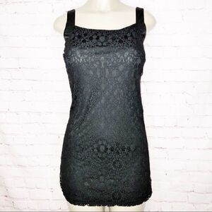 Halo black lace mini dress